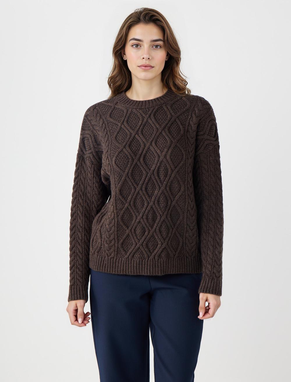 Uzun Kollu Bisiklet Yaka Desenli Triko Kazak