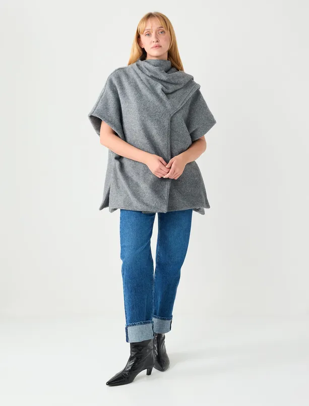 Bayan Gri Rahat Kesim Polar Örme Panço