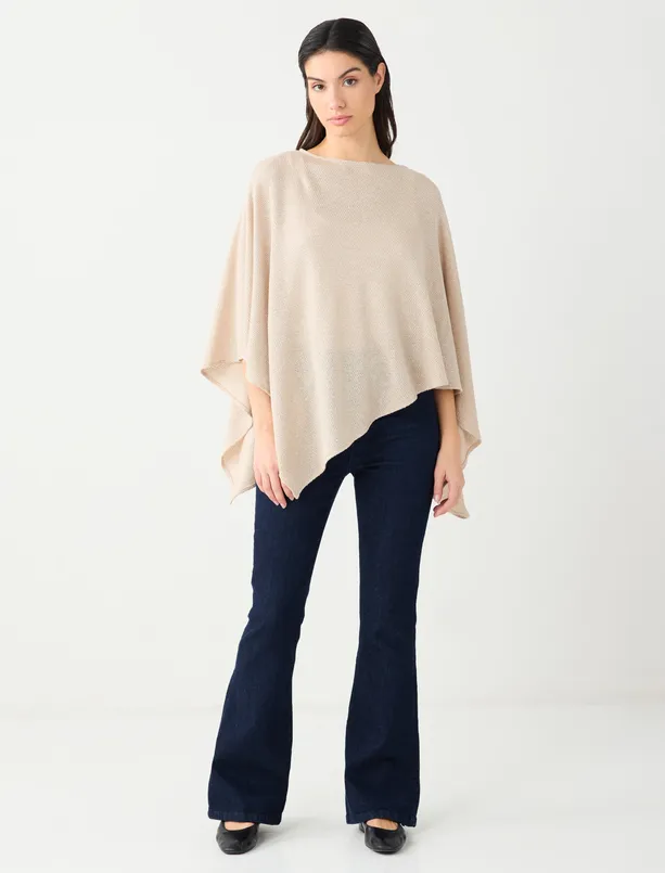 Women Beige Relaxed Fit Knitted Poncho