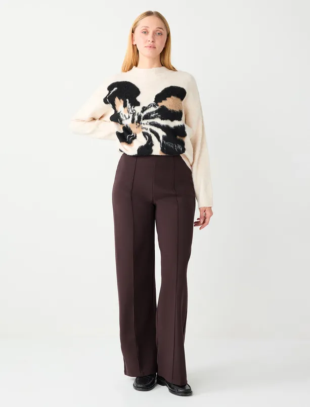 Bayan  Bol Paça Yüksek Bel Uzun Örme Pantolon