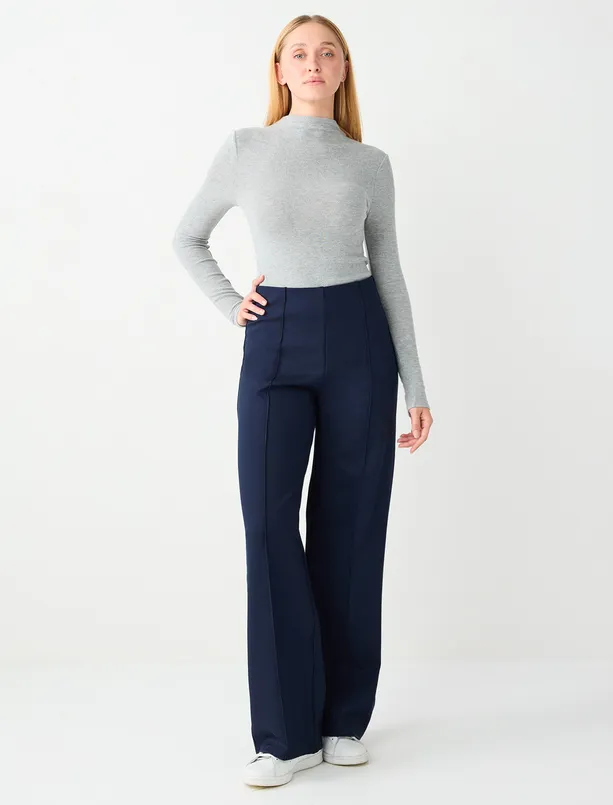 Bayan  Bol Paça Yüksek Bel Uzun Örme Pantolon