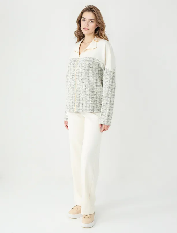 Women Ecru High Waist Wide Leg Knitted Modal Pants