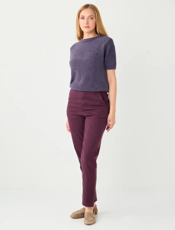 Bayan Bordo Normal Bel Normal Paça Gabardin Pantolon