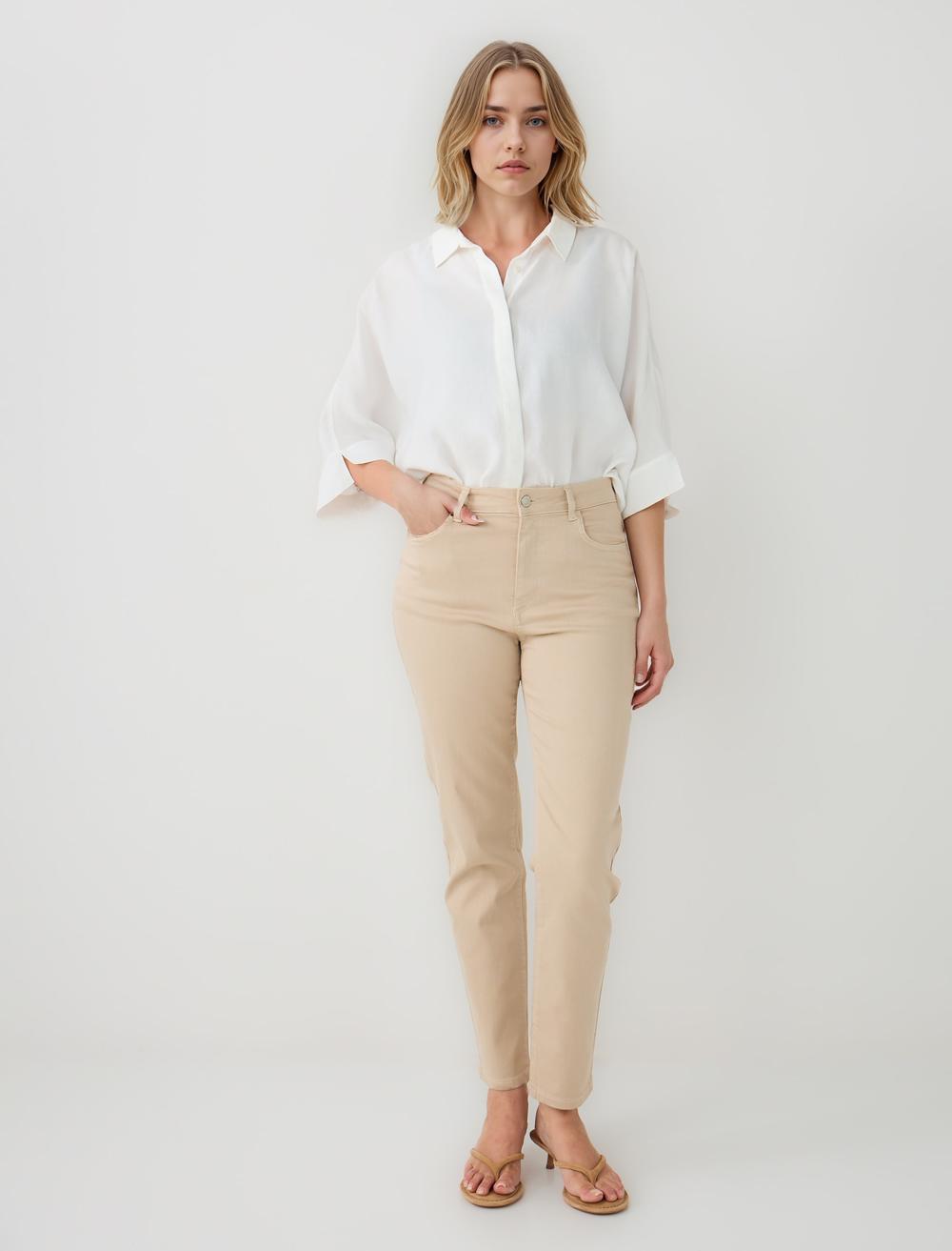 Yüksek Bel Normal Paça Dokuma Pantolon