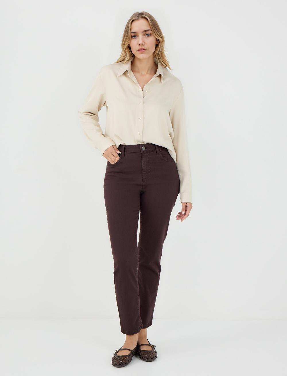 Yüksek Bel Normal Paça Dokuma Pantolon