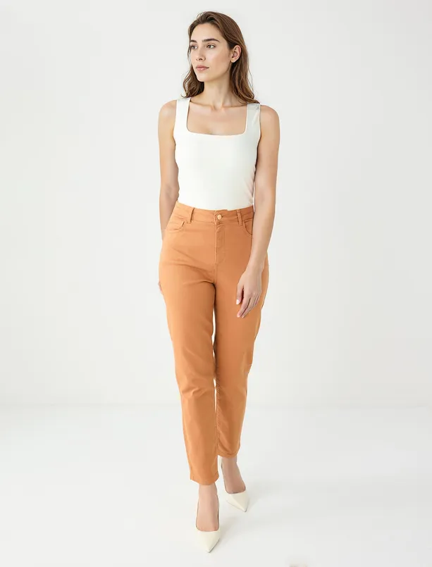 Bayan  Yüksek Bel Normal Paça Dokuma Pantolon