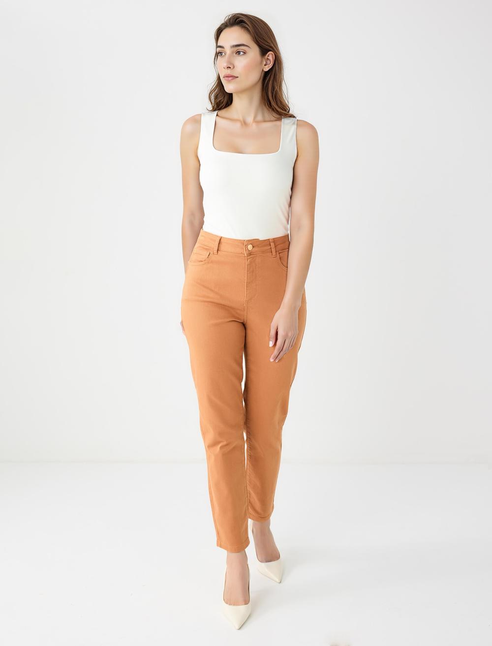 Yüksek Bel Normal Paça Dokuma Pantolon