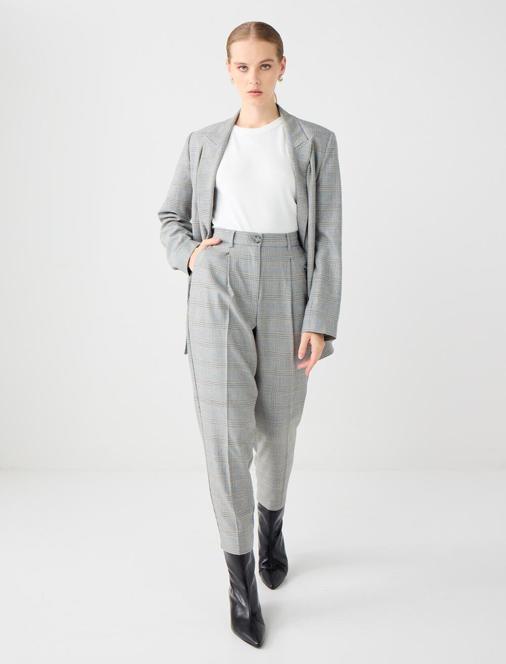 Normal Bel Düz Kesim Desenli Dokuma Pantolon