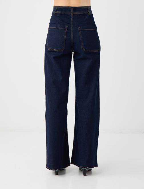 Bol Paça Yüksek Bel Denim Pantolon Kombini