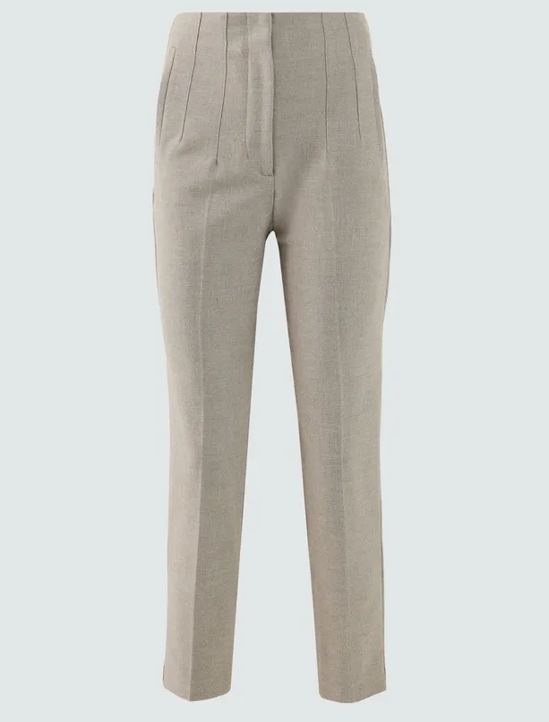 Bayan  Normal Paça Yüksek Bel Düz Kesim Dokuma Pantolon