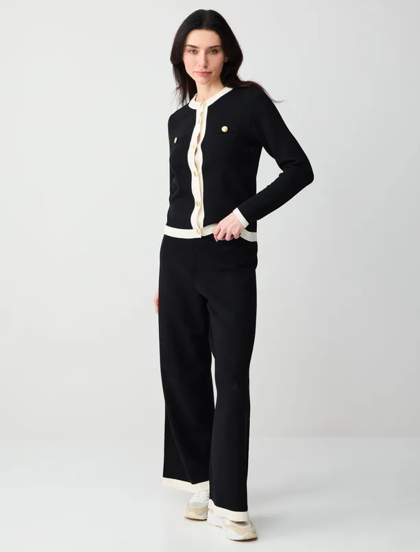 Bayan  Yüksek Bel Bol Paça Triko Pantolon