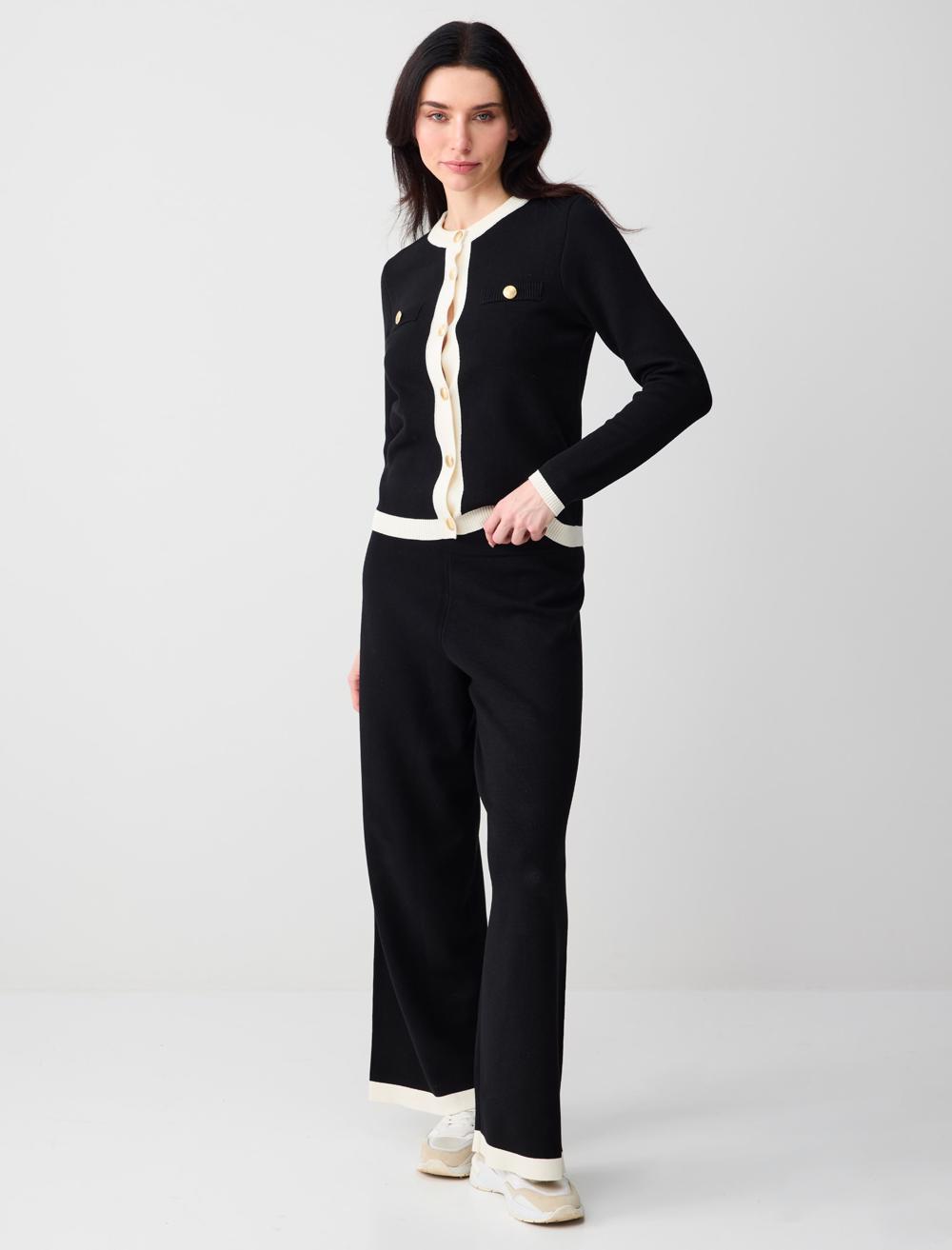 Yüksek Bel Bol Paça Triko Pantolon