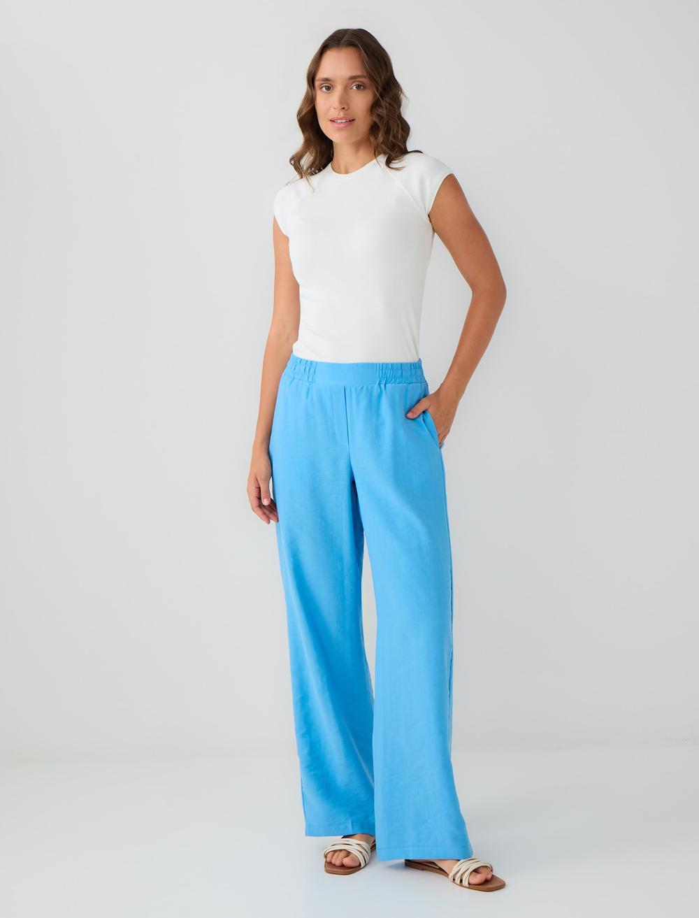 Normal Paça Beli Lastikli Dokuma Pantolon