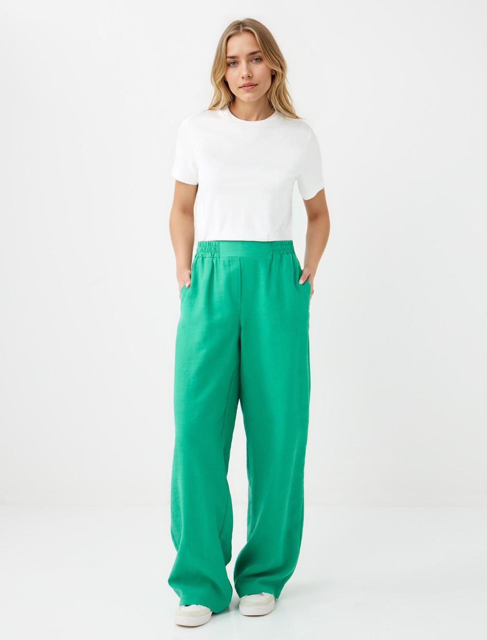 Normal Paça Beli Lastikli Dokuma Pantolon