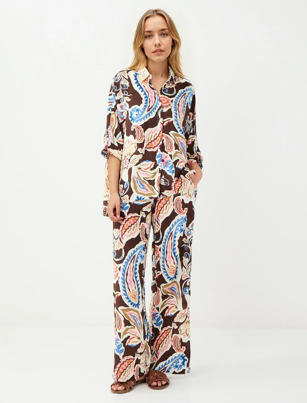 Women  Wide Leg Regular Waist Floral Patterned Woven Pants