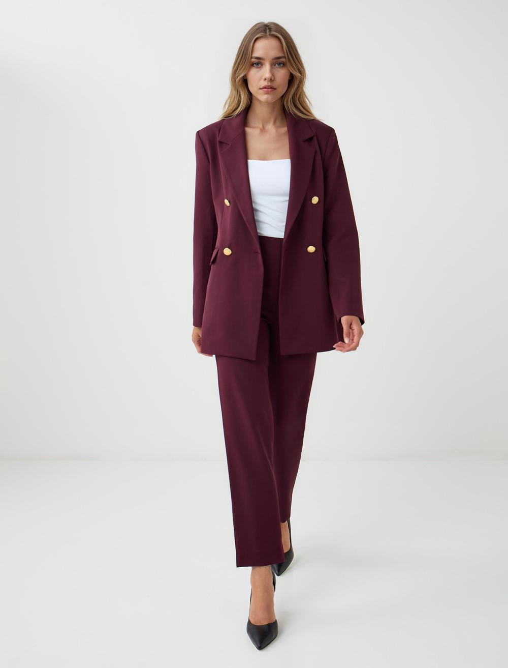 Yüksek Bel Düz Kesim Dokuma Pantolon