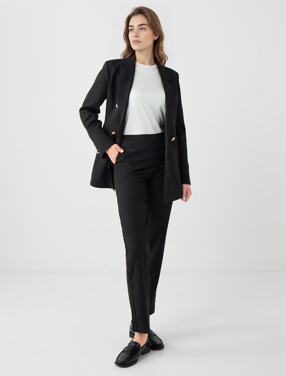 Yüksek Bel Düz Kesim Dokuma Pantolon