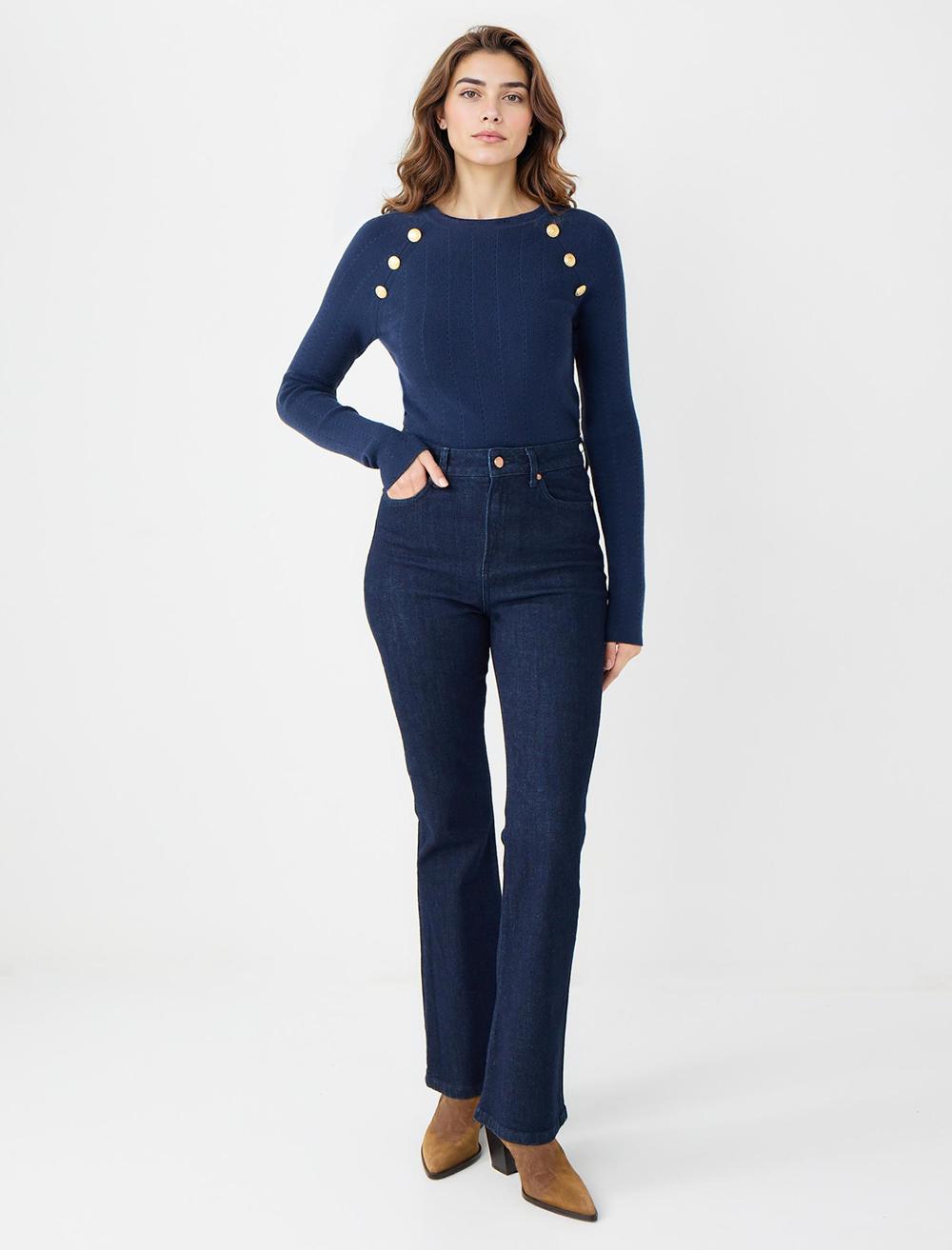 Yüksek Bel Bol Paça Uzun Denim Pantolon