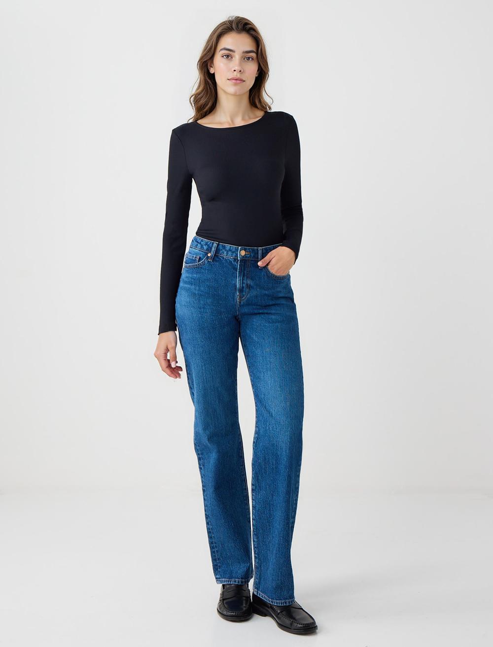 Normal Paça Yüksek Bel Denim Pantolon