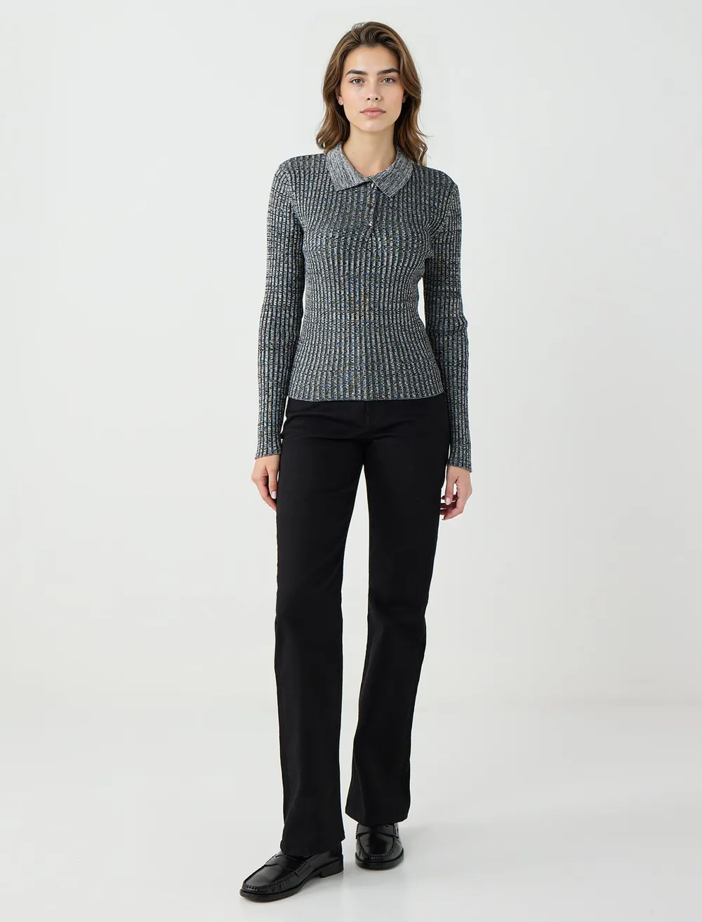 ゆみ Siyah Normal Paça Yüksek Bel Denim Pantolon