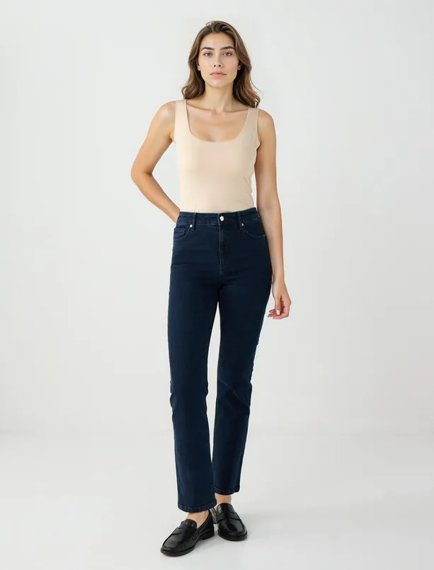 Bayan Mavi Dar Kesim Normal Bel Normal Paça Denim Pantolon