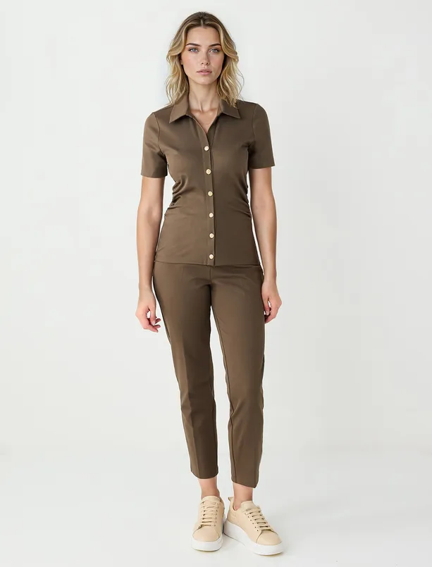 Women  High Waist Regular Leg Canvas Woven Pants