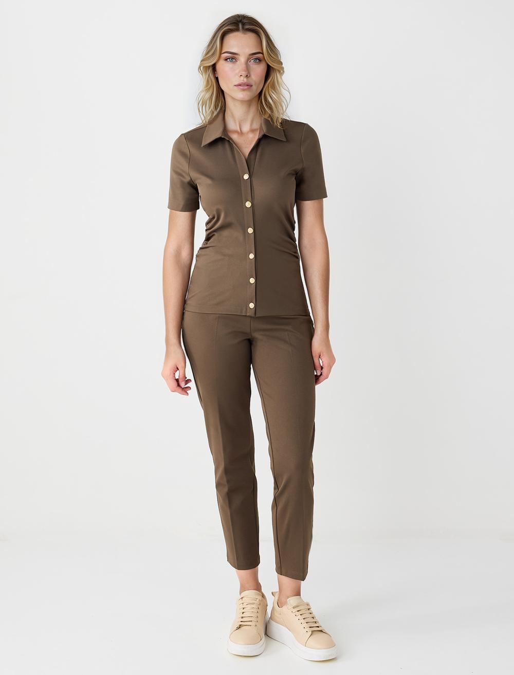 Normal Paça Yüksek Bel Örme Pantolon