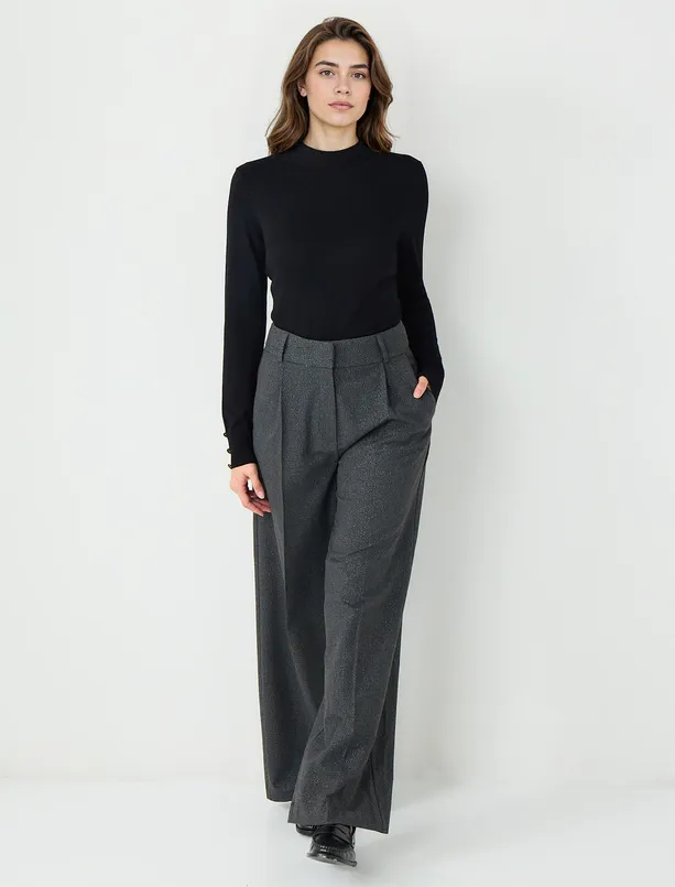 Bayan  Rahat Kesim Bol Paça Yüksek Bel Desenli Pantolon