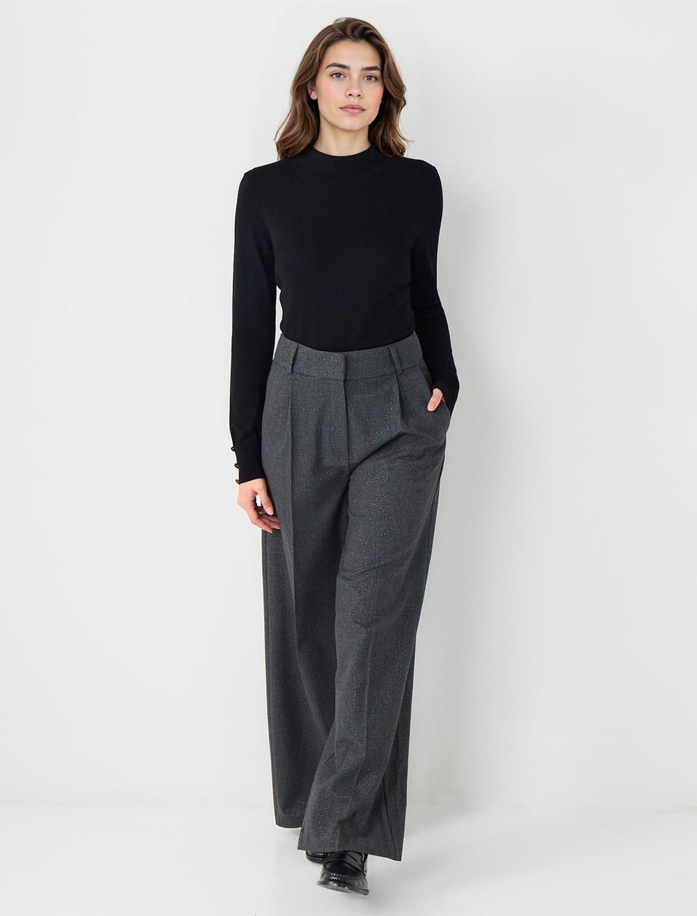 Rahat Kesim Bol Paça Yüksek Bel Desenli Pantolon