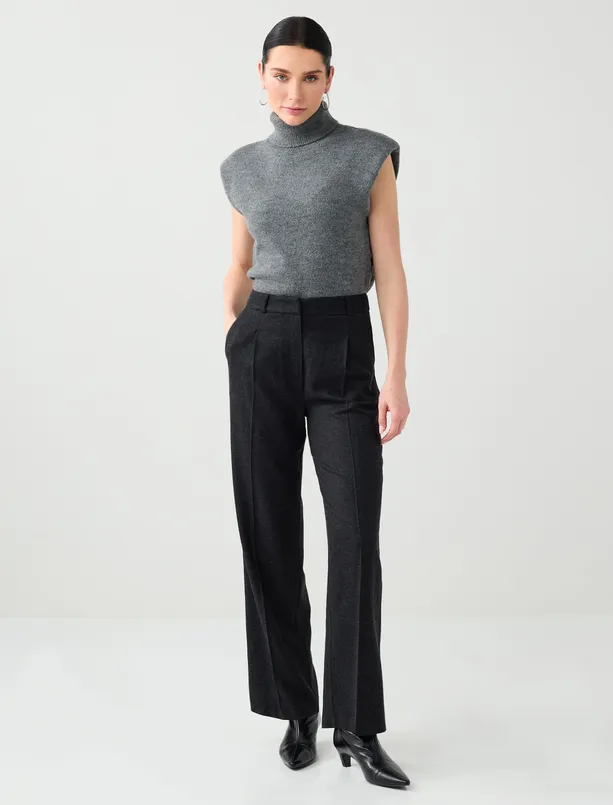 Women Anthracite High Waist Wide Leg Woven Pants