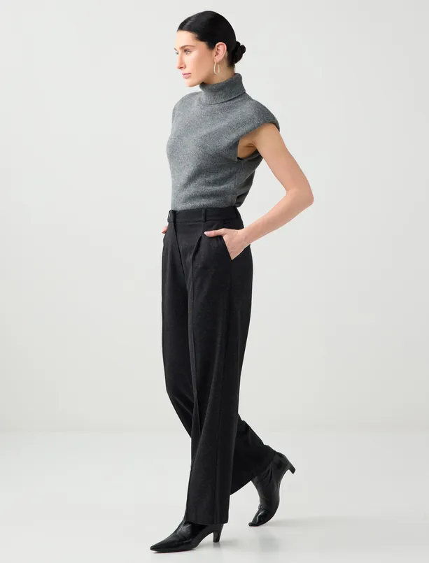Women Anthracite High Waist Wide Leg Woven Pants