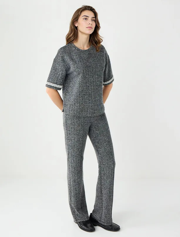 Bayan Antrasit Melanj Normal Bel Normal Paça Örme Pantolon