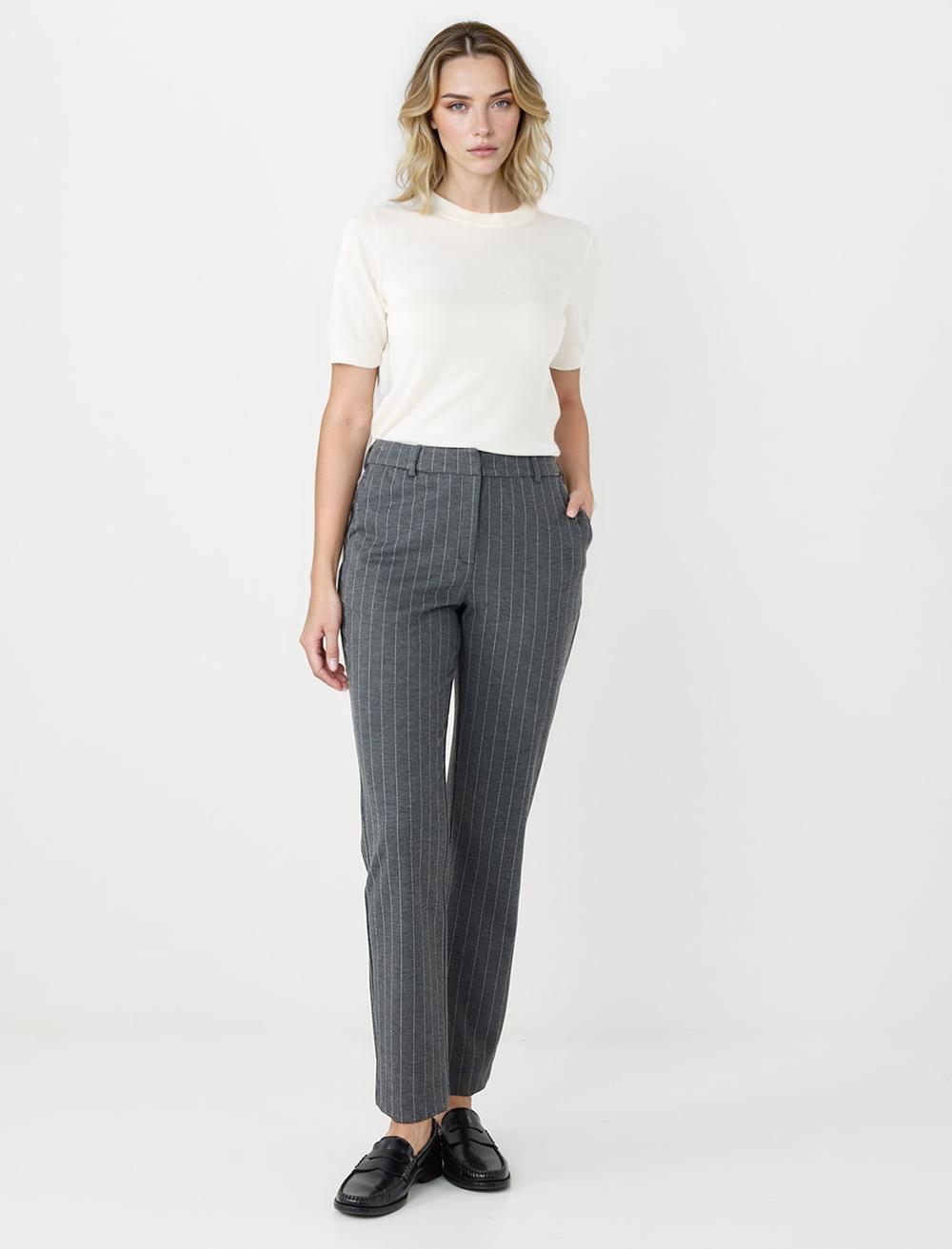 Normal Bel Normal Paça Çizgili Örme Pantolon