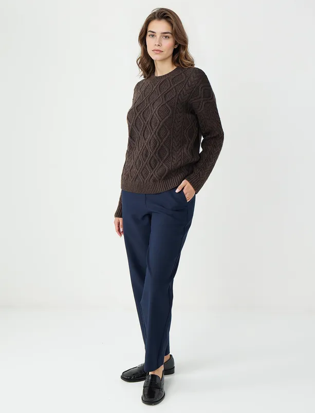 Women Dark Blue Normal Waist Normal Leg Woven Pants with Elasticized Waist