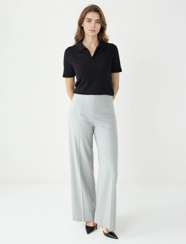 Bayan  Bol Paça Yüksek Bel Dokuma Rahat Kesim Pantolon