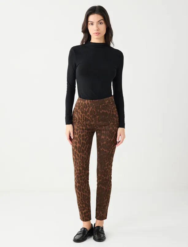 Bayan  Dar Paça Normal Bel Leopar Desenli Pantolon