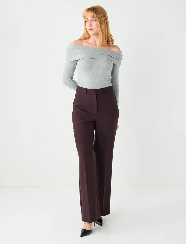 Bayan  Bol Kesim Bol Paça Normal Bel Dokuma Pantolon