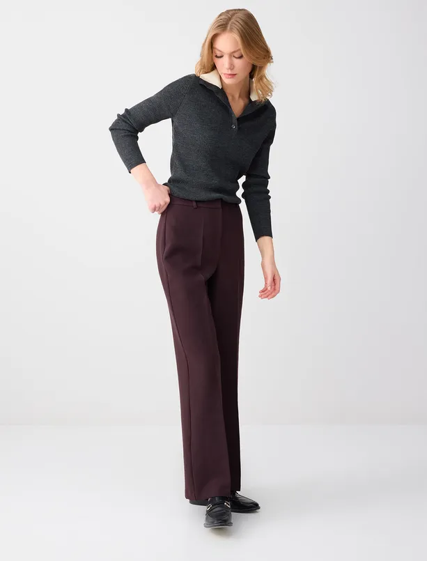 Bayan  Bol Kesim Bol Paça Normal Bel Dokuma Pantolon