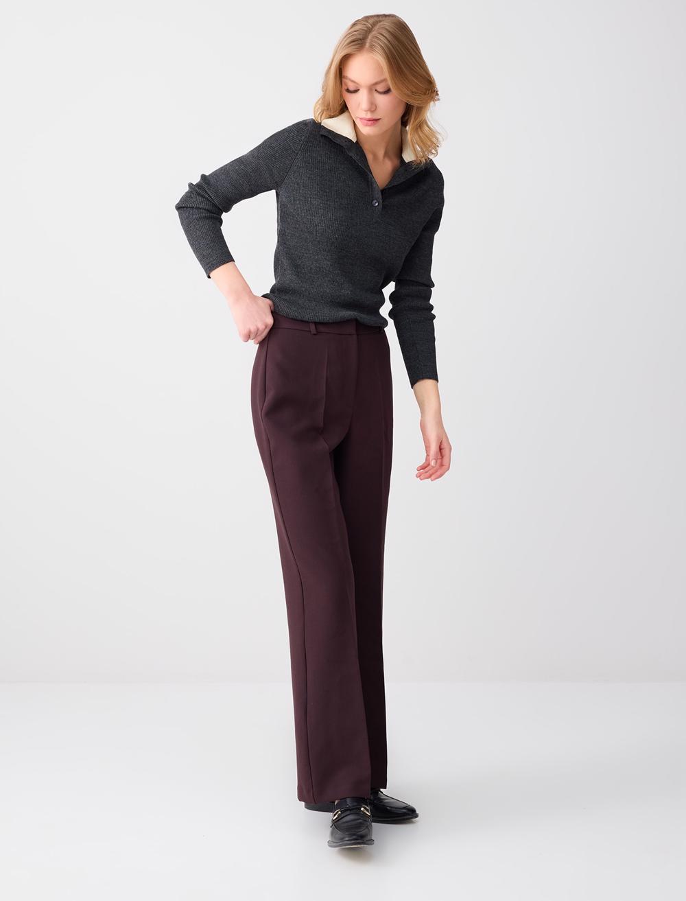 Bol Kesim Bol Paça Normal Bel Dokuma Pantolon