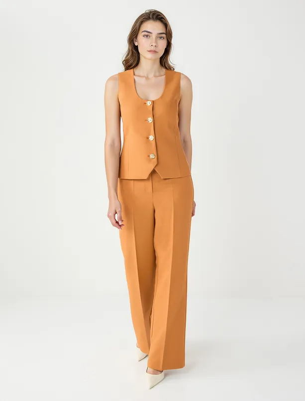 Bayan  Bol Kesim Bol Paça Normal Bel Dokuma Pantolon