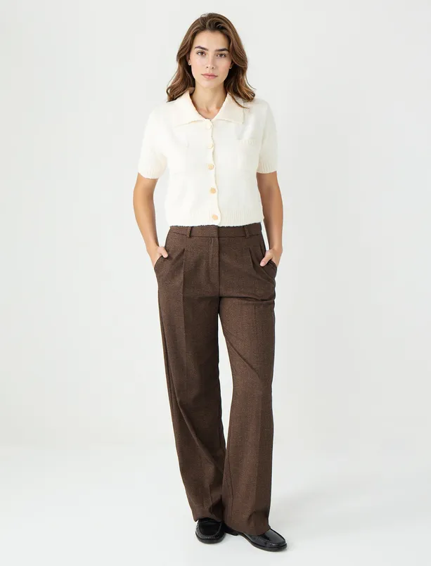 Bayan  Bol Paça Normal Bel Uzun Dokuma Pantolon