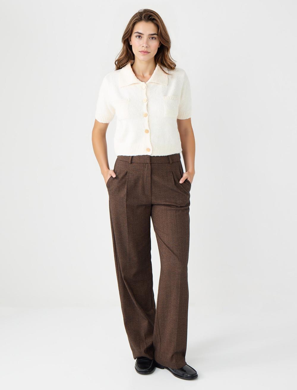 Bol Paça Normal Bel Uzun Dokuma Pantolon