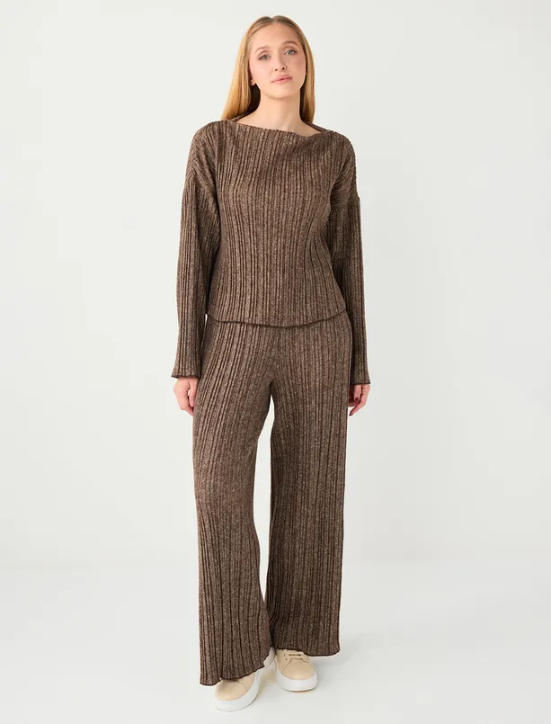 Women  Regular Waist Wide Leg Pleated Knitted Pants