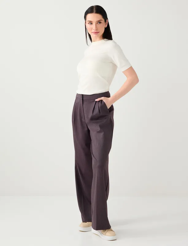 Bayan Mor Bol Paça Rahat Kesim Yüksek Bel Dokuma Pantolon