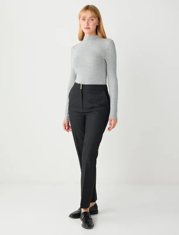 Bayan Antrasit Dar Paça Normal Bel Metal Detaylı Dokuma Pantolon