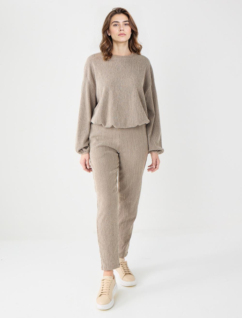 Normal Bel Normal Paça Beli Lastikli Örme Pantolon