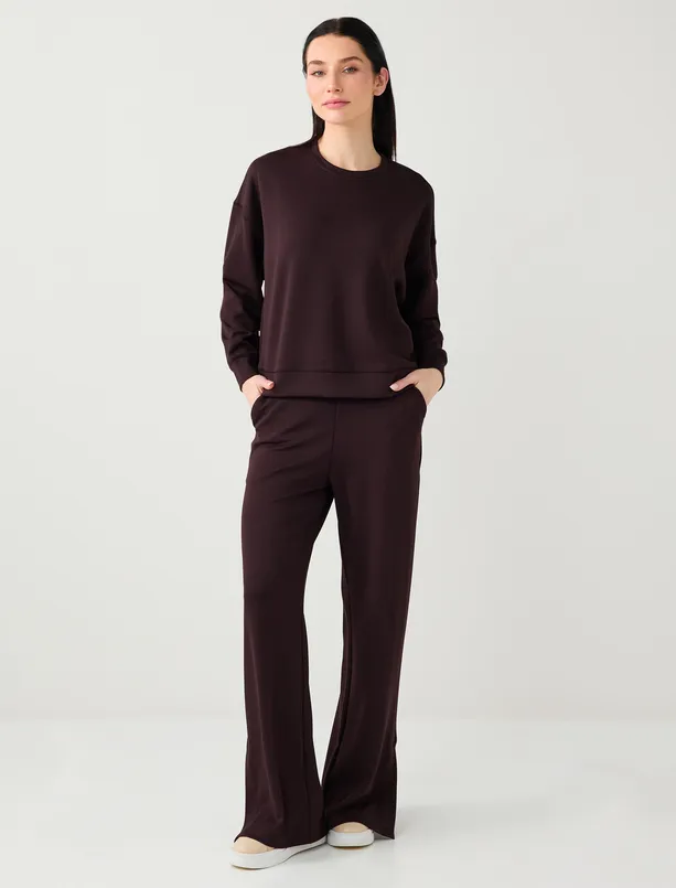 Bayan  Yüksek Bel Bol Paça Cep Detaylı Örme Pantolon