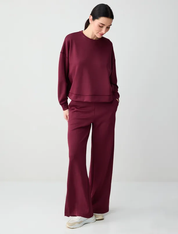 Bayan  Yüksek Bel Bol Paça Cep Detaylı Örme Pantolon