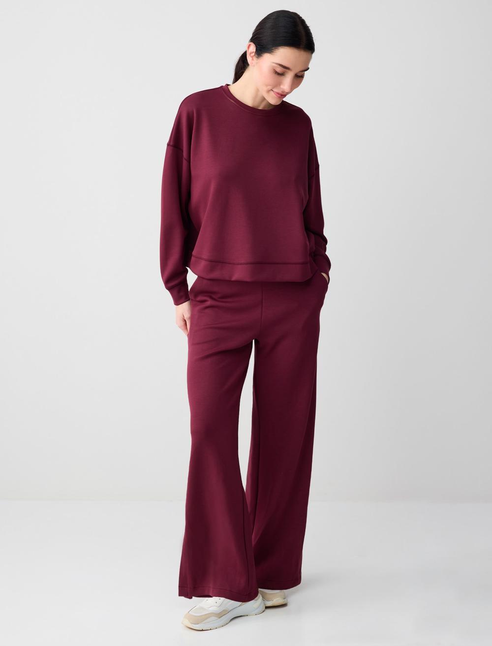 Yüksek Bel Bol Paça Cep Detaylı Örme Pantolon