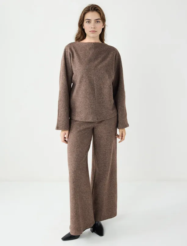 Bayan  Rahat Kesim Yumuşak Dokulu Bol Paça Örme Pantolon